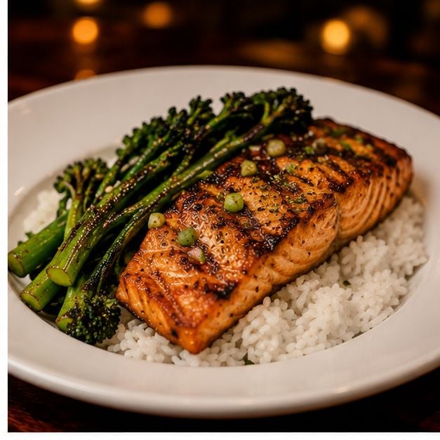 Salmon w mashpatotes and spinch